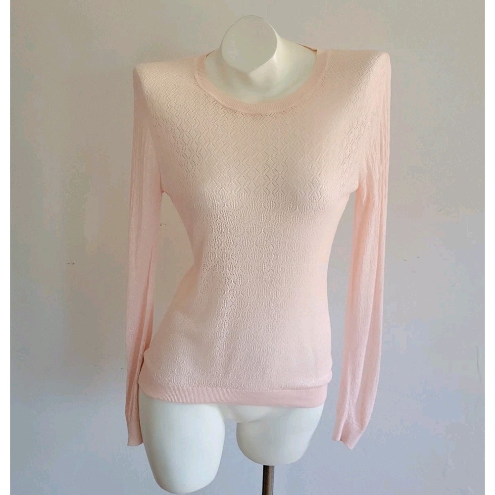 Classiques Entier Vintage Pointelle Thin Knit Sweater Small Pink Crewneck Preppy
